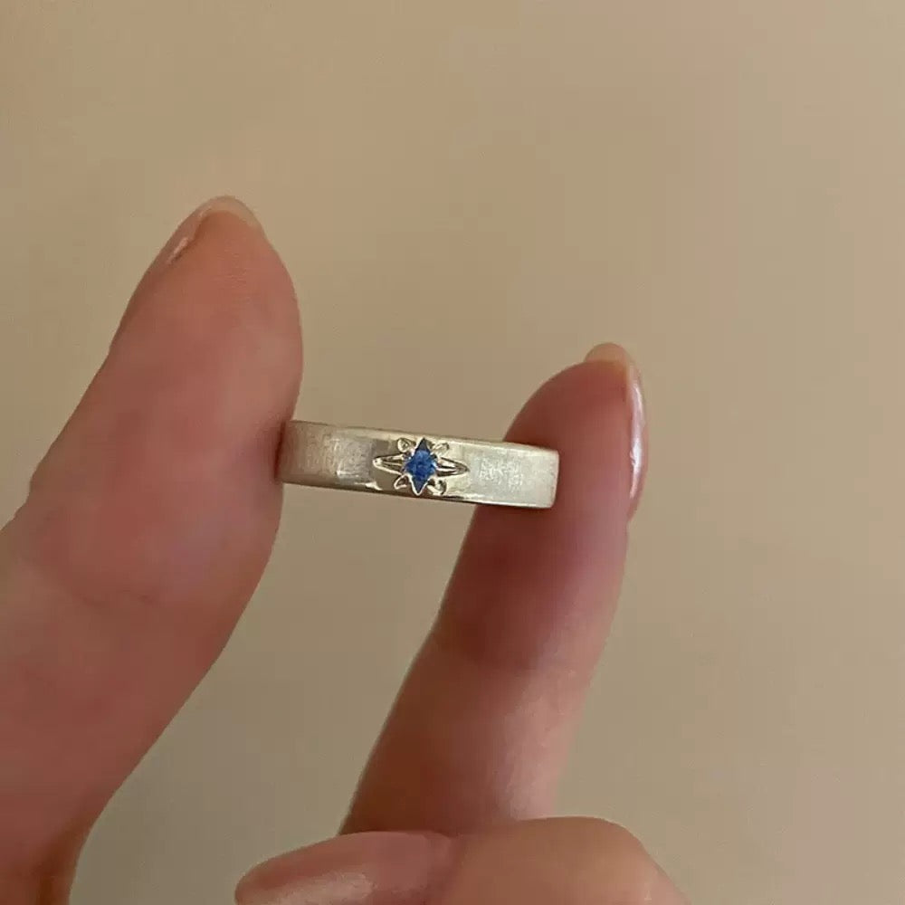 Navy Cross adjustable S925 silver ring with blue zircon detail