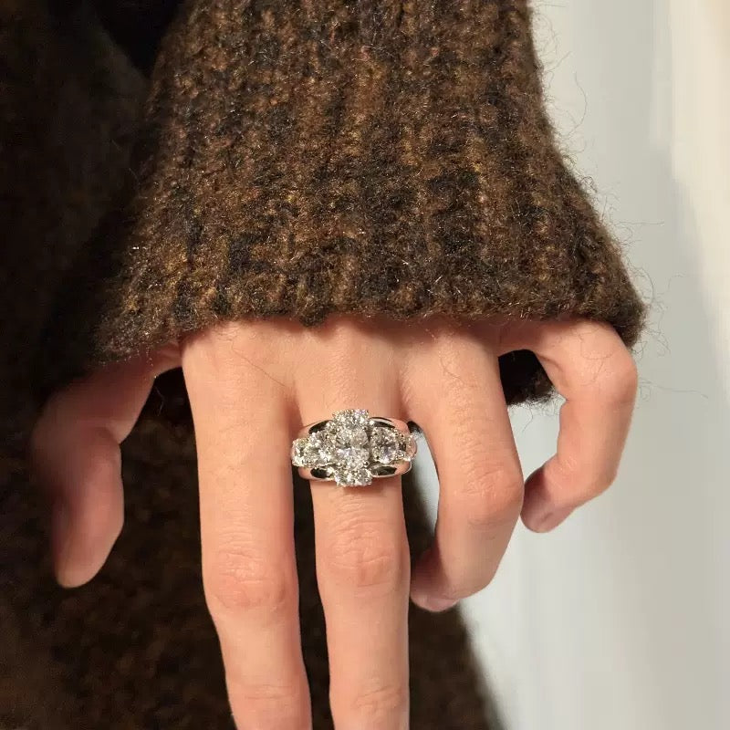 Vintage Halo adjustable statement ring with large round stone