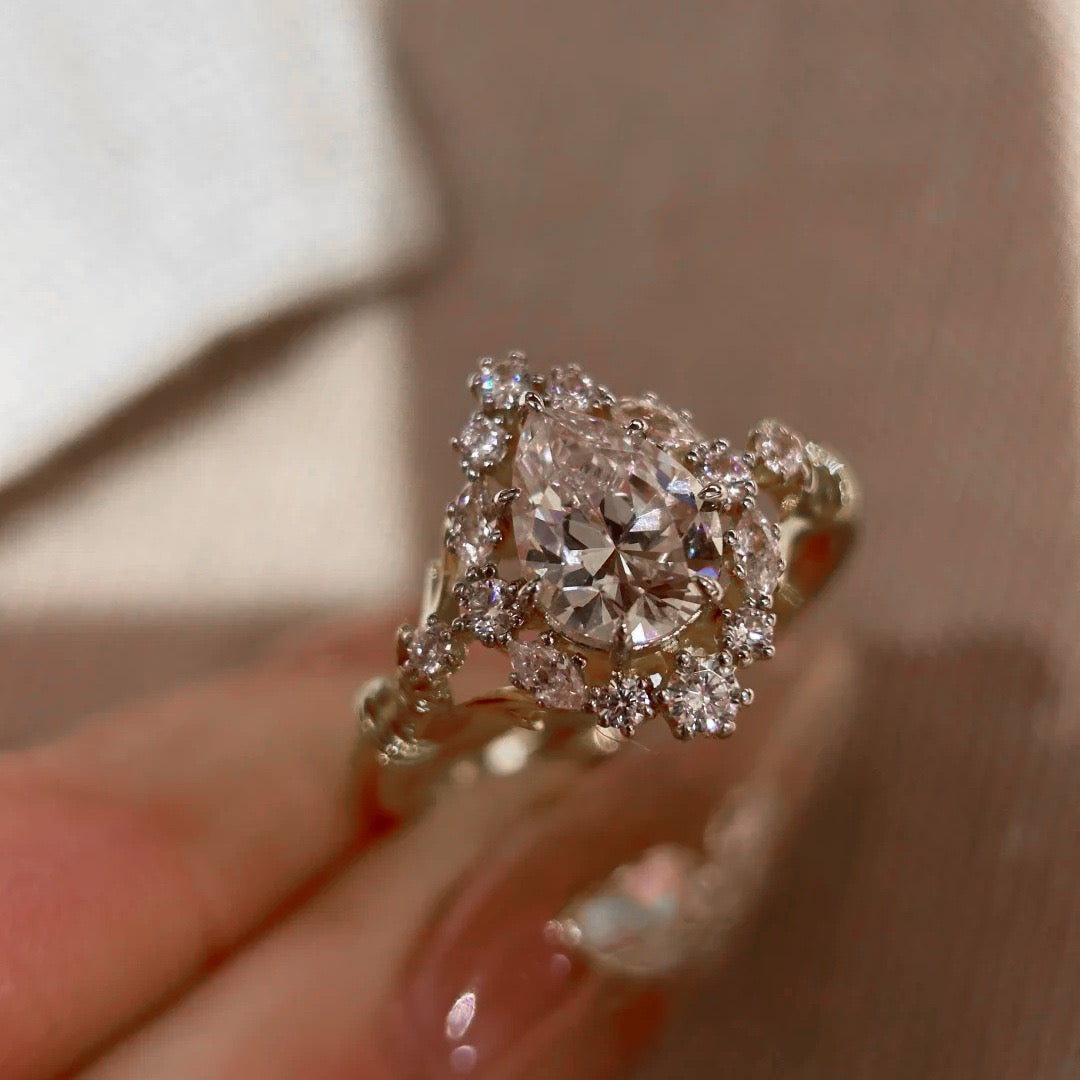 Celeste Oval Halo Silver-Tone Statement Ring