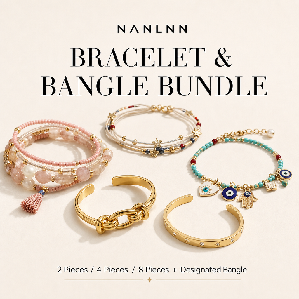 Nanlnn bracelet and bangle bundle set
Assorted bracelet and bangle jewelry bundle
Nanlnn 2 4 8 piece bracelet bangle set with bonus bangle
