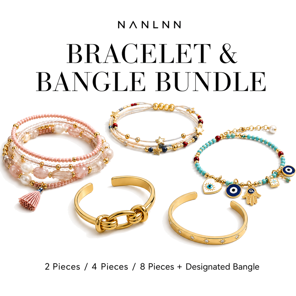 Nanlnn bracelet and bangle bundle set
Assorted bracelet and bangle jewelry bundle
Nanlnn 2 4 8 piece bracelet bangle set with bonus bangle