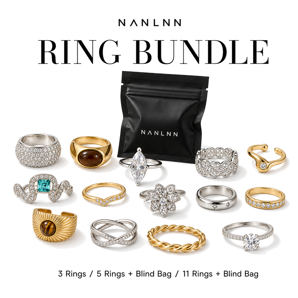 Nanlnn ring bundle set with multiple ring styles
Stackable ring bundle with bonus blind bag gift
Nanlnn 3 5 11 piece ring jewelry bundle